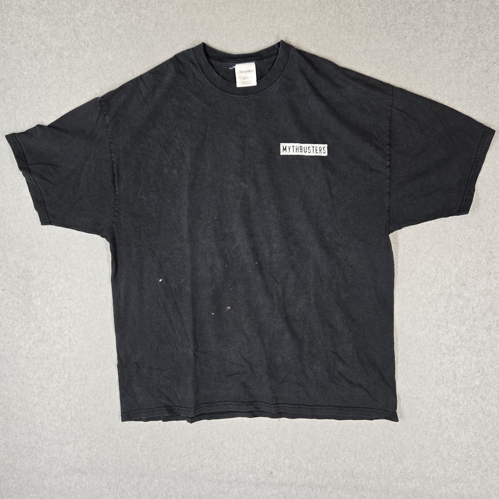 Discovery Channel Men Shirt XL Black Mythbusters Spellout Graphic Tee Logo READ